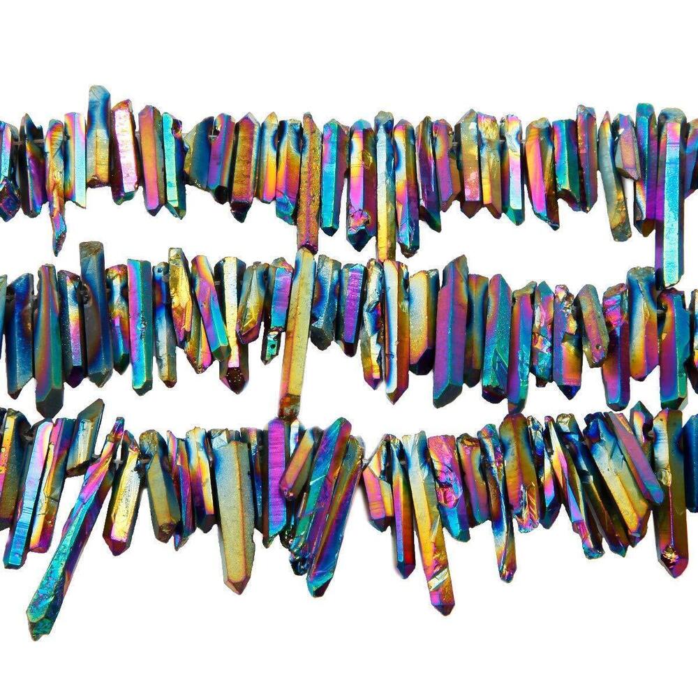 6916 Rock Quartz Crystal Points Loose Beads for Jewelry Making, Titanium